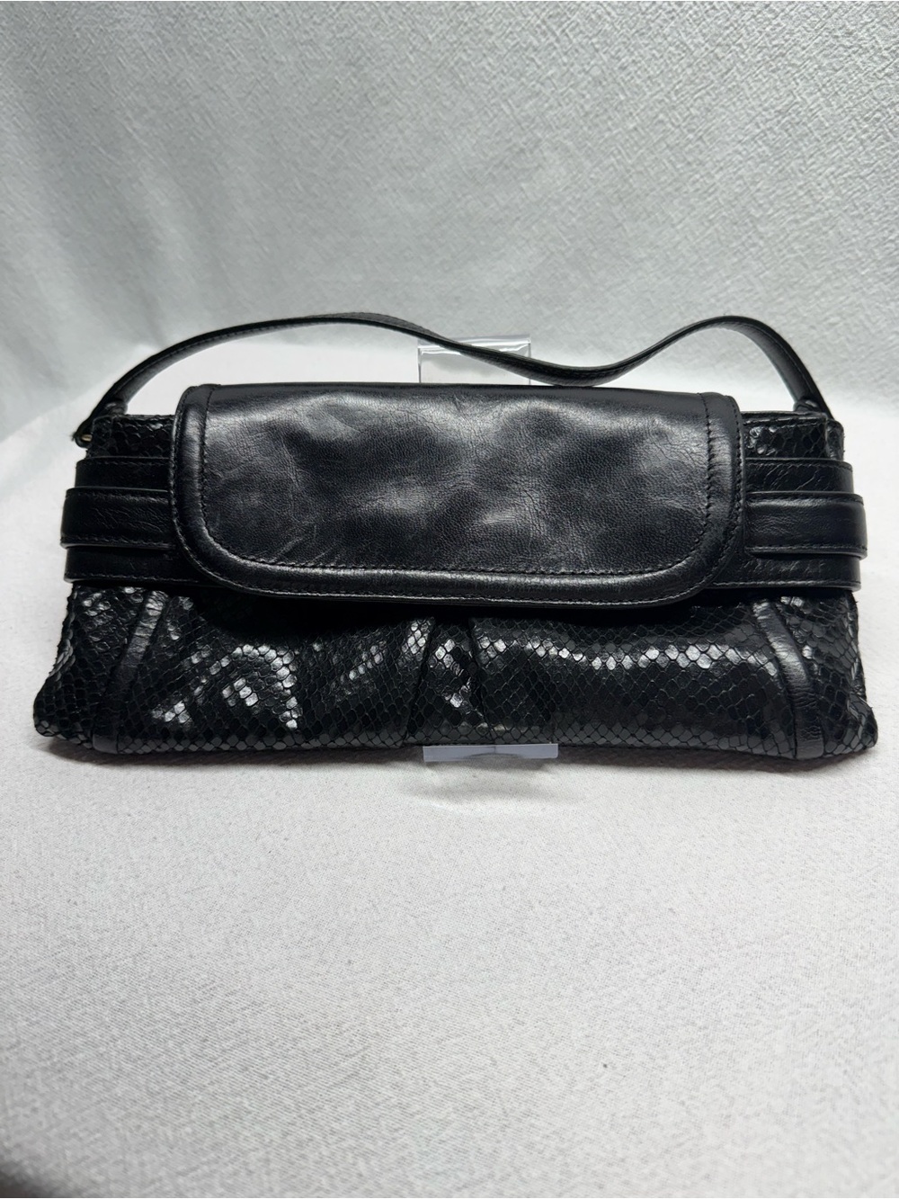 Snake Effect Kooba Black Leather Shoulder Clutch Wristlet Mid-evil Savage Style